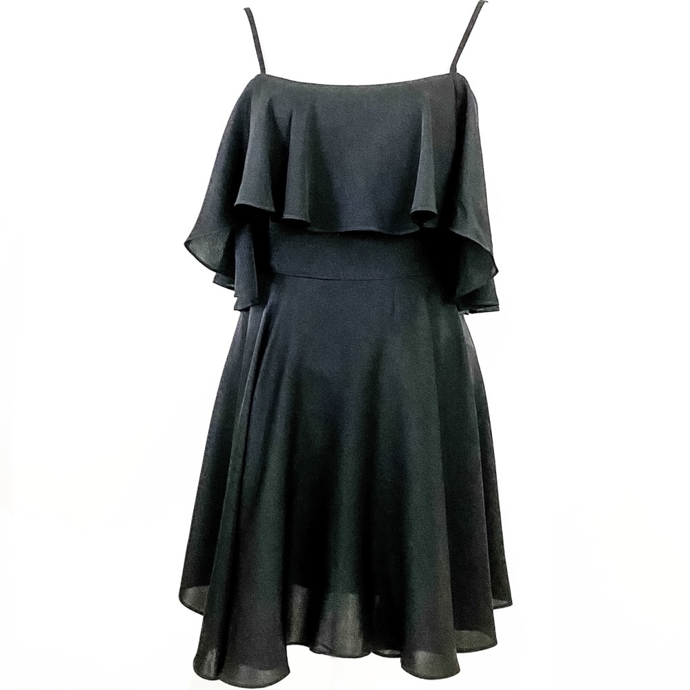 Milly Black Sleeveless Ruffle Top Skater Dress